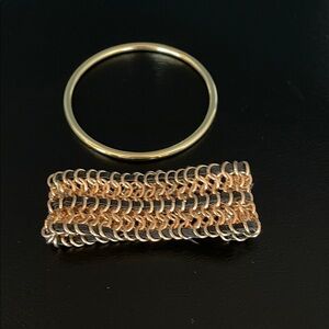 Amazing  Gold and Black Chainmaille Bracelet & Minimalist Gollden Bracelet Set